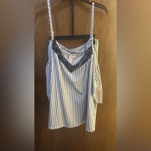 Striped Blue and White Lace Trim Cami Top and bottom